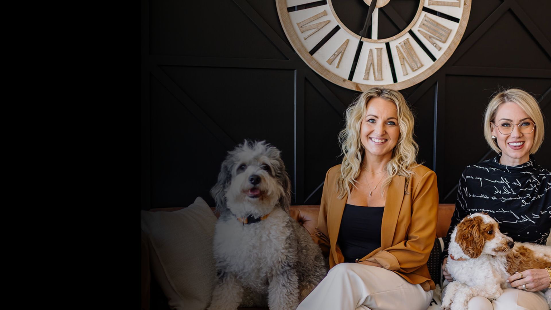 Tonya Rineer and Carrie Vernier at the Adamo studio with Cooper and Wrangler