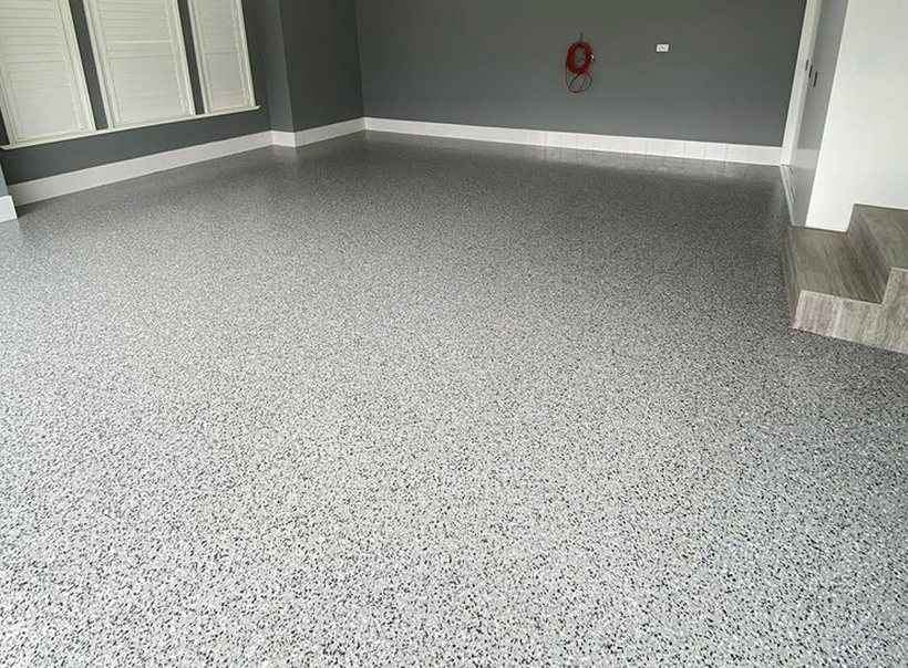 A flake coated interior floor