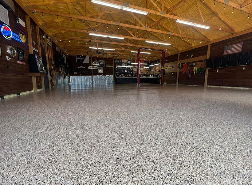 A flake floor in a large shop building