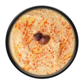 A tray of traditional hummus