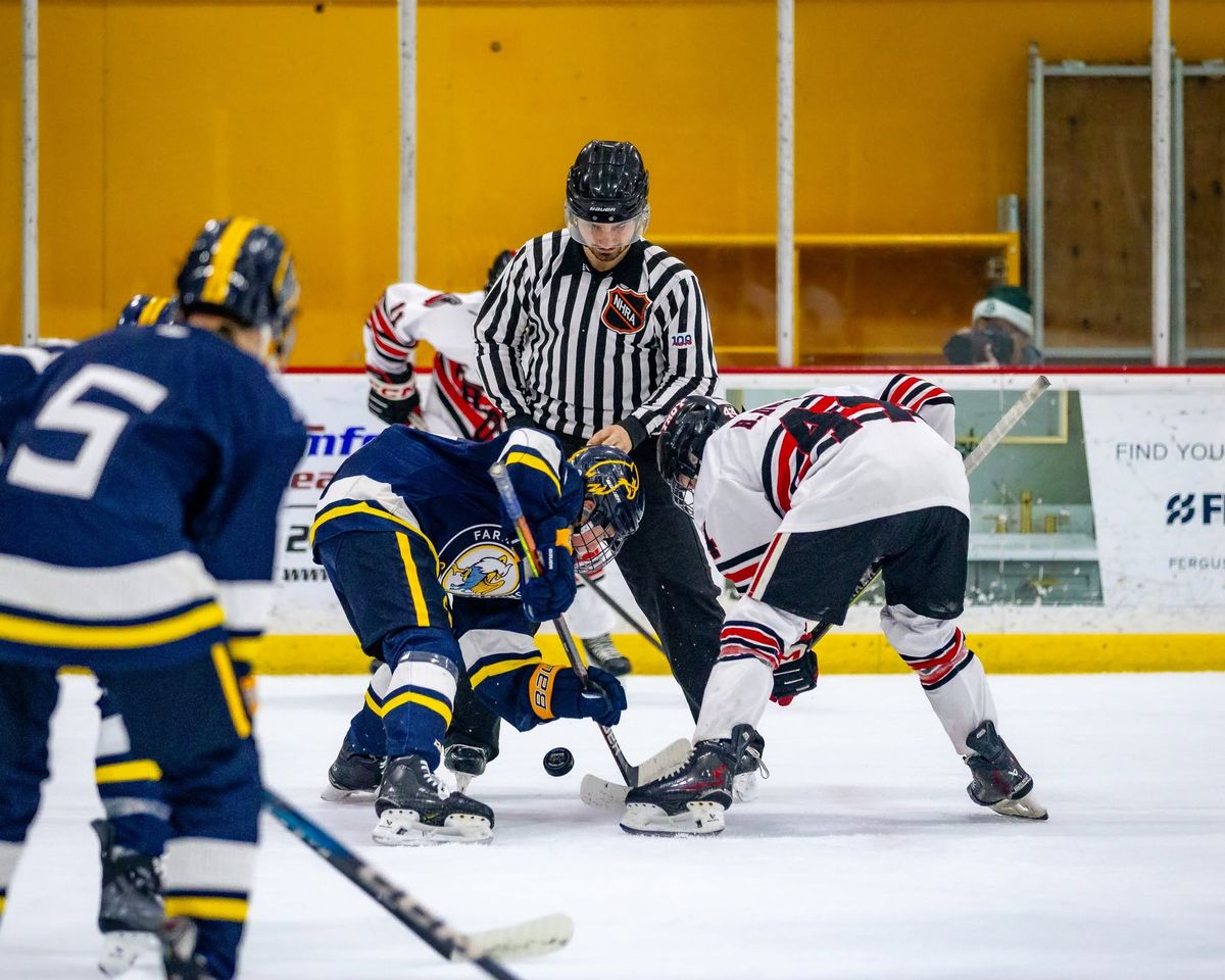 A hockey player driving up the ice