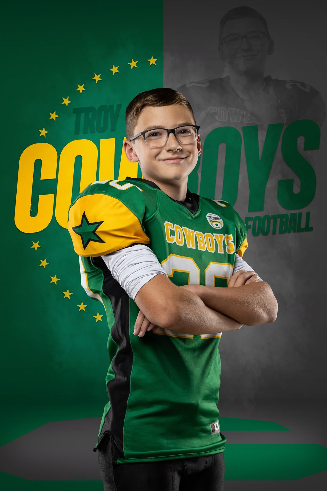A Troy Cowboys football player graphic