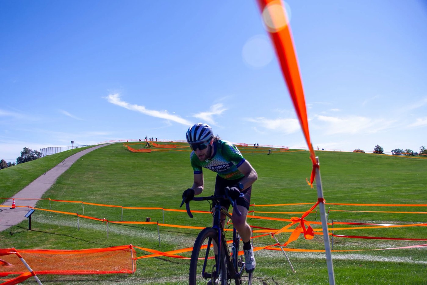 A racer on a cyclocross course