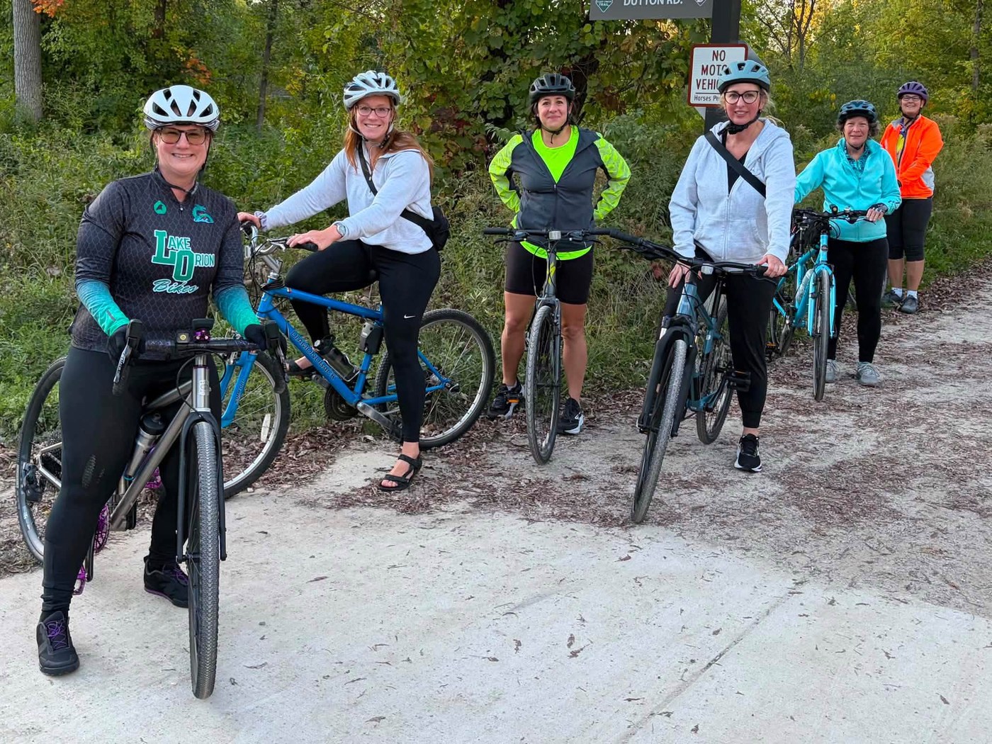 Riders lined up on the crushed-limestone Paint Creek Trail
