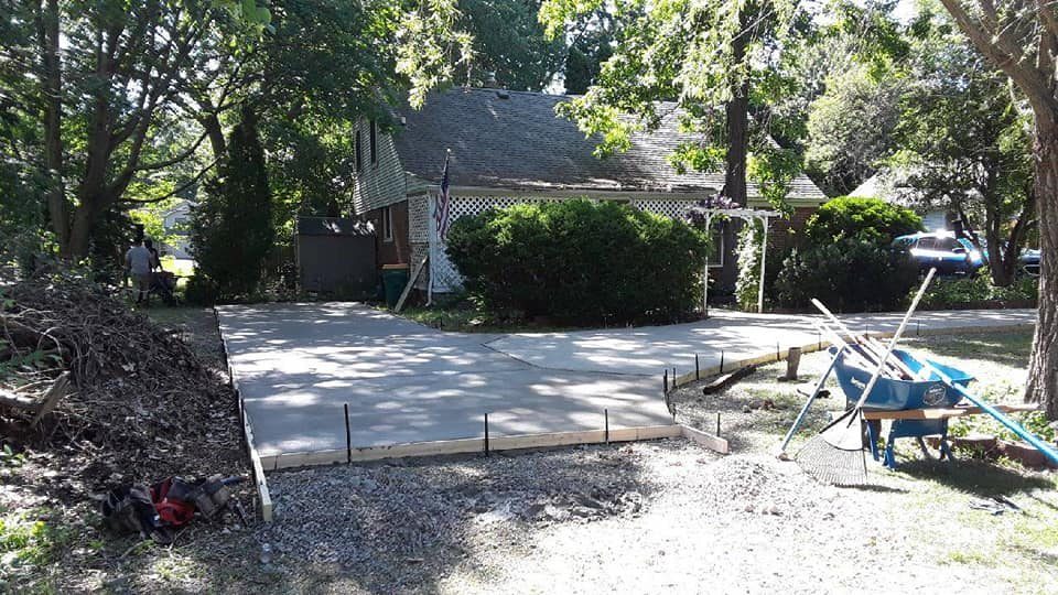 A walkway and pad formed up before finishing