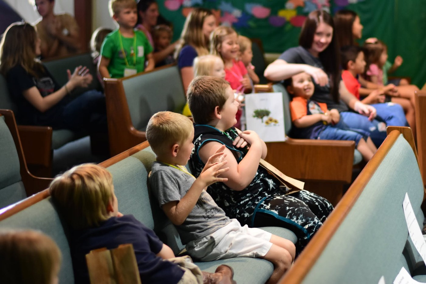Members in the pews before worship