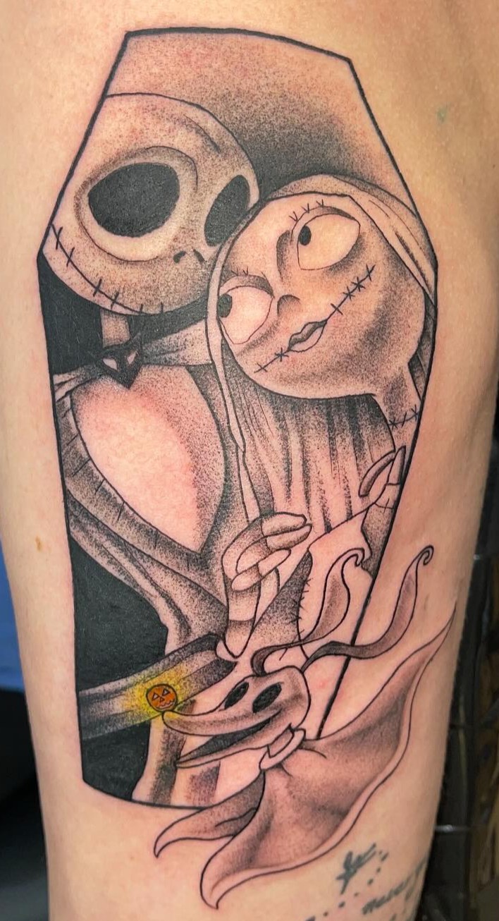 Illustrative black and grey Jack and Sally