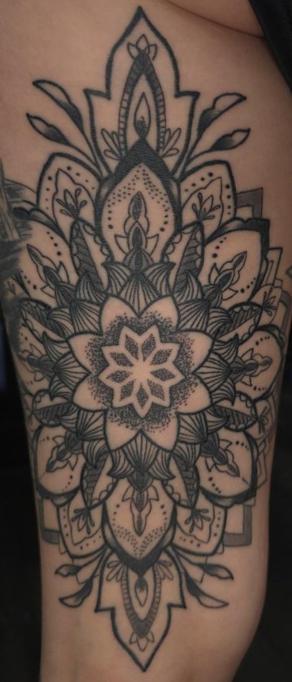 Ornamental mandala and lotus linework