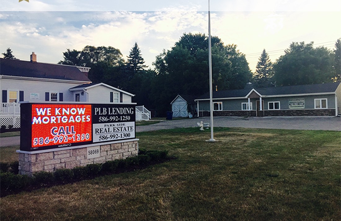 The PLB Lending sign and office on Van Dyke Road