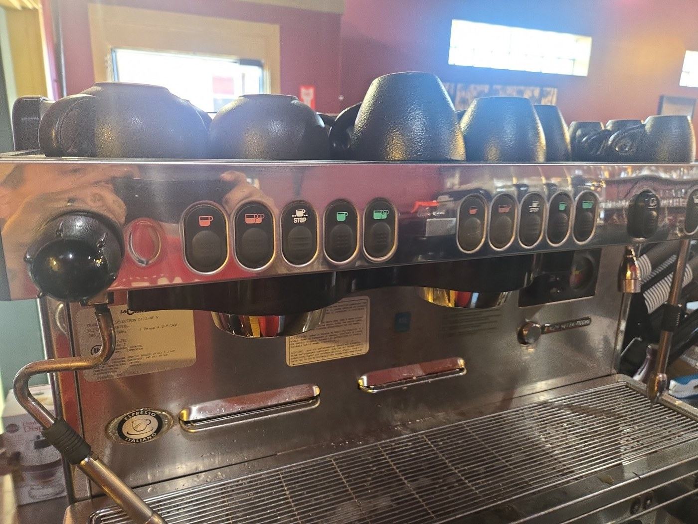 The commercial espresso machine, installed