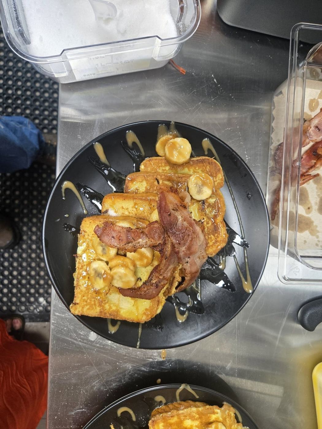 French toast with candied bacon and banana