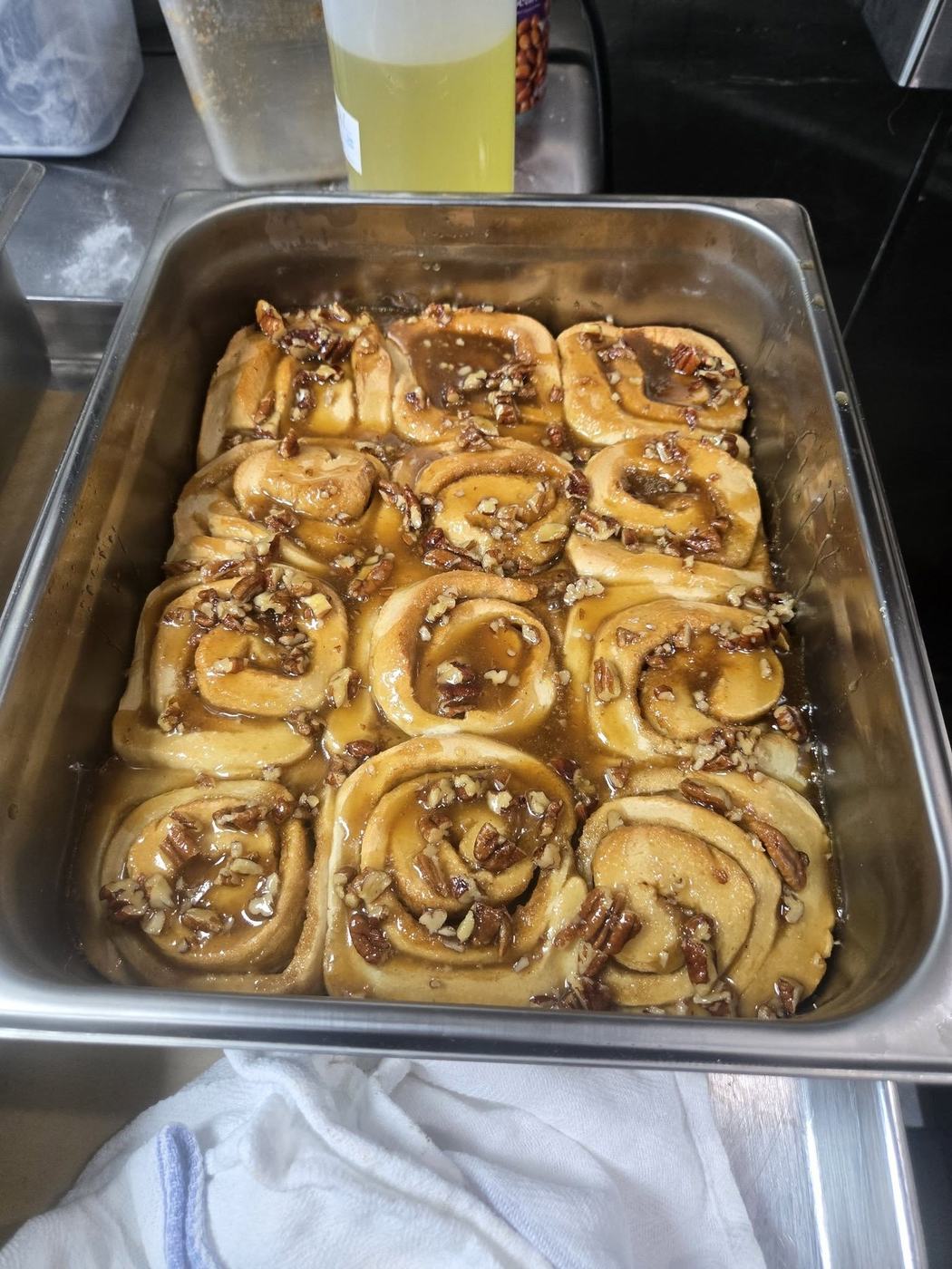A pan of maple pecan sticky buns